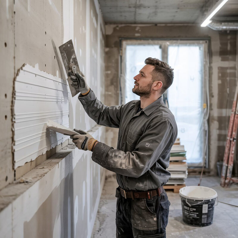 اجرای گچ سفیدکاری روی دیوار توسط استادکار ساختمانی