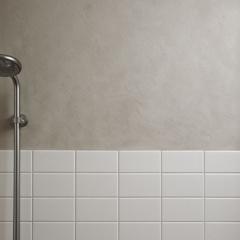 سطح دیوار گچ‌کاری‌شده با گچ مقاوم در برابر رطوبت در فضای مرطوب